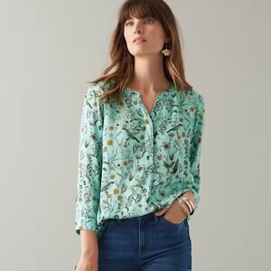 J. Jill Botanical Birds Printed Satin Top Sea Green XLP